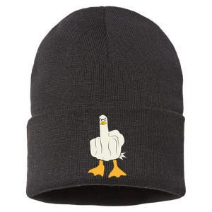 Funny Flipping The Bird Duck Sustainable Knit Beanie