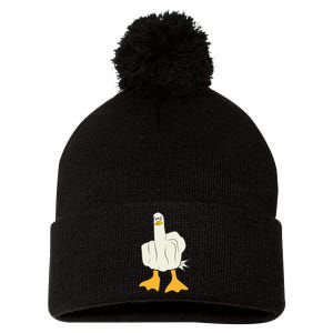 Funny Flipping The Bird Duck Pom Pom 12in Knit Beanie