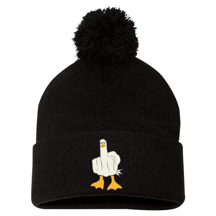 Funny Flipping The Bird Duck Pom Pom 12in Knit Beanie