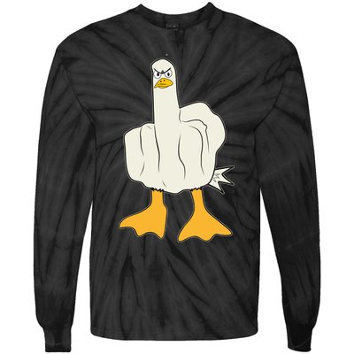 Funny Flipping The Bird Duck Tie-Dye Long Sleeve Shirt