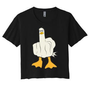 Funny Flipping The Bird Duck Women's Crop Top Tee