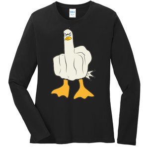 Funny Flipping The Bird Duck Ladies Long Sleeve Shirt