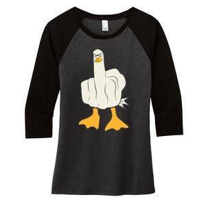 Funny Flipping The Bird Duck Women's Tri-Blend 3/4-Sleeve Raglan Shirt