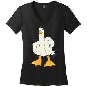 Funny Flipping The Bird Duck Women's V-Neck T-Shirt