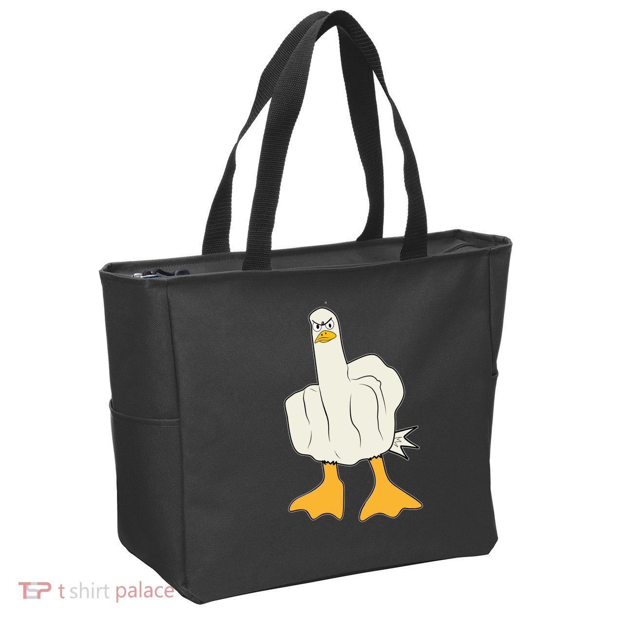 Funny Flipping The Bird Duck Zip Tote Bag