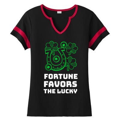 Fortune Favors The Lucky: St Patrick's Day Funny Irish Gift Ladies Halftime Notch Neck Tee