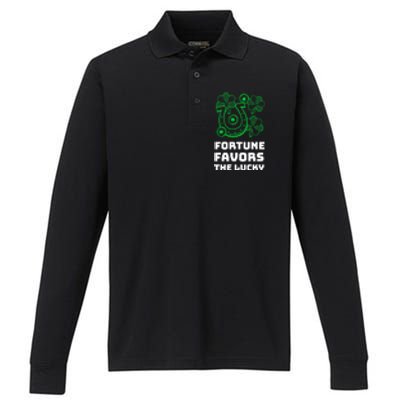 Fortune Favors The Lucky: St Patrick's Day Funny Irish Gift Performance Long Sleeve Polo