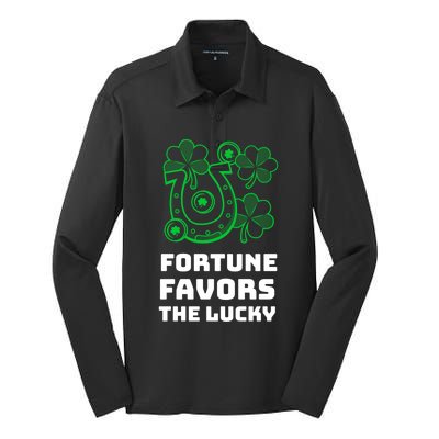 Fortune Favors The Lucky: St Patrick's Day Funny Irish Gift Silk Touch Performance Long Sleeve Polo