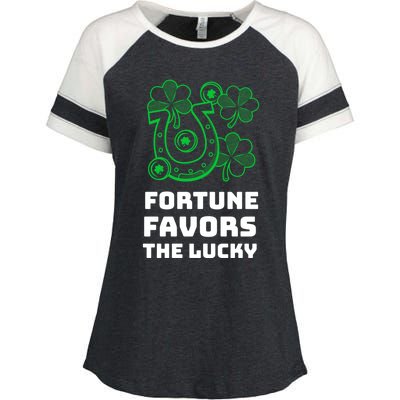 Fortune Favors The Lucky: St Patrick's Day Funny Irish Gift Enza Ladies Jersey Colorblock Tee