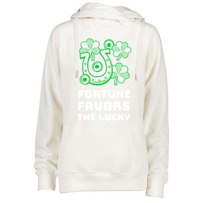 Fortune Favors The Lucky: St Patrick's Day Funny Irish Gift Womens Funnel Neck Pullover Hood