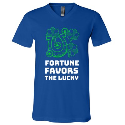 Fortune Favors The Lucky: St Patrick's Day Funny Irish Gift V-Neck T-Shirt