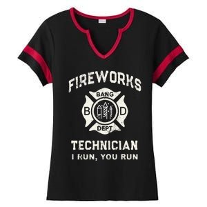 Funny FIREWORKS TECHNICIAN Pyro Firefighter America Ladies Halftime Notch Neck Tee