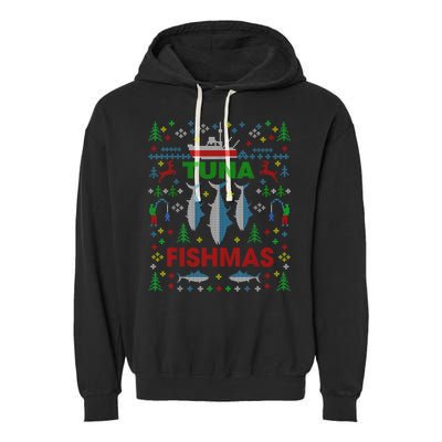 Funny Fish Tuna Fishmas Ugly Christmas Sweater Party Fisherman Garment-Dyed Fleece Hoodie
