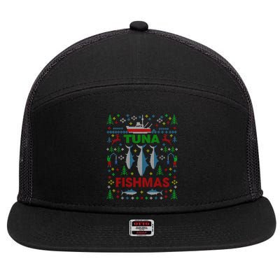 Funny Fish Tuna Fishmas Ugly Christmas Sweater Party Fisherman 7 Panel Mesh Trucker Snapback Hat