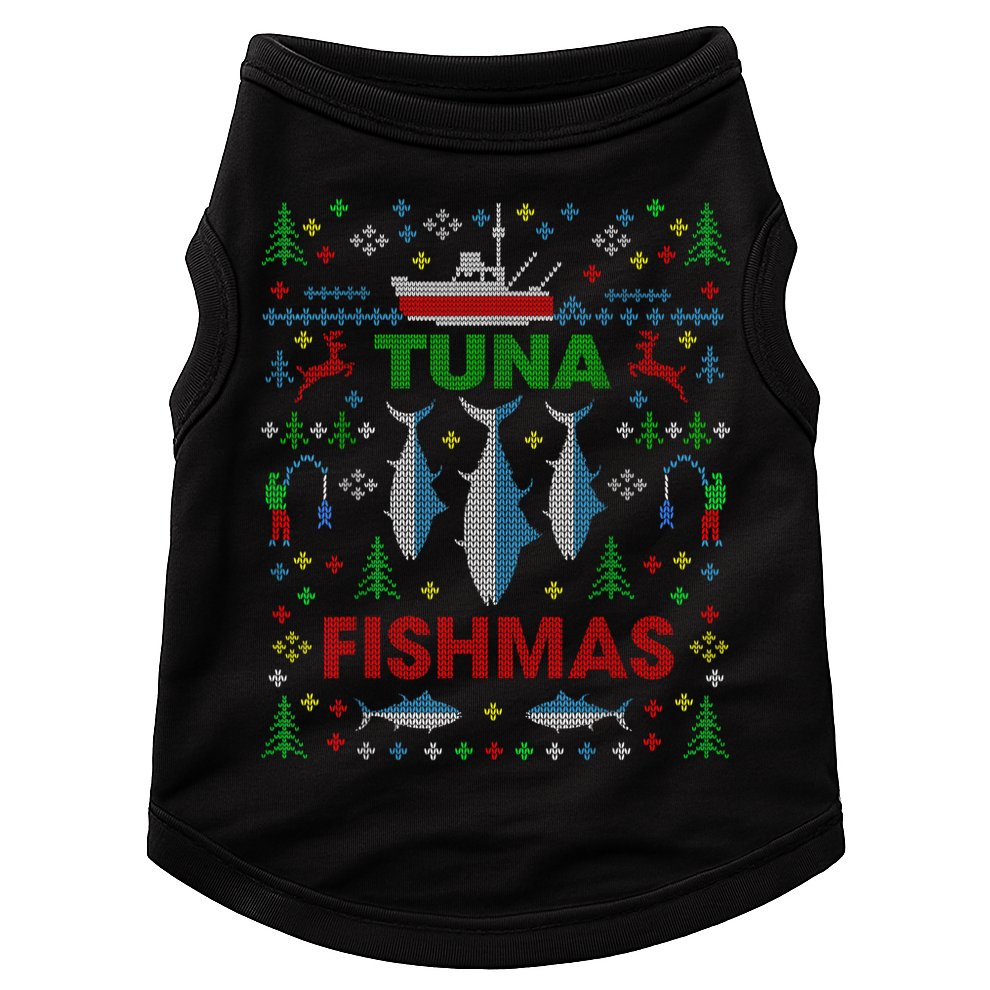 Funny Fish Tuna Fishmas Ugly Christmas Sweater Party Fisherman Doggie Tank