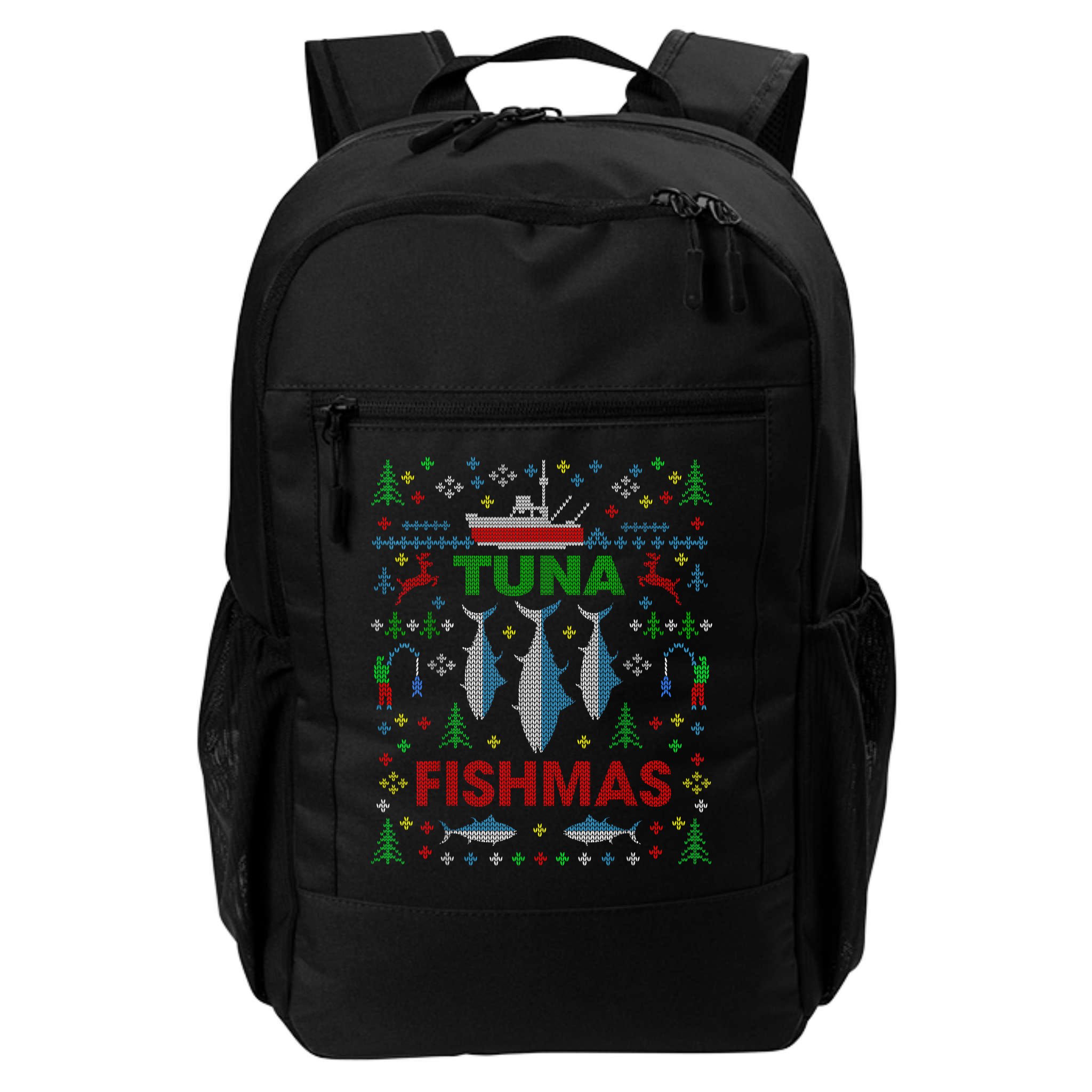 Funny Fish Tuna Fishmas Ugly Christmas Sweater Party Fisherman Backpack