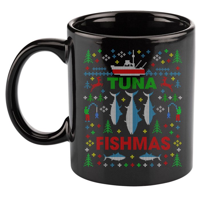 Funny Fish Tuna Fishmas Ugly Christmas Sweater Party Fisherman 11oz C Handle Ceramic Mug
