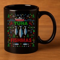 Funny Fish Tuna Fishmas Ugly Christmas Sweater Party Fisherman 11oz C Handle Ceramic Mug