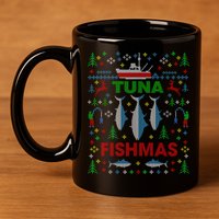 Funny Fish Tuna Fishmas Ugly Christmas Sweater Party Fisherman 11oz C Handle Ceramic Mug