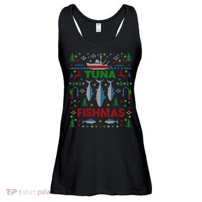 Funny Fish Tuna Fishmas Ugly Christmas Sweater Party Fisherman Ladies Essential Flowy Tank
