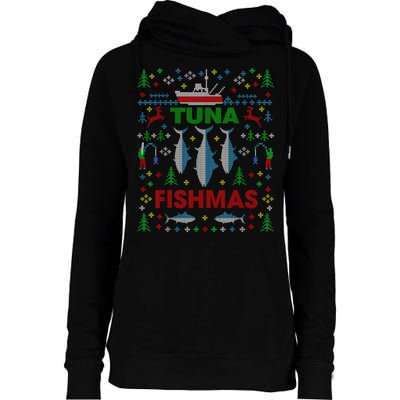 Funny Fish Tuna Fishmas Ugly Christmas Sweater Party Fisherman Womens Funnel Neck Pullover Hood