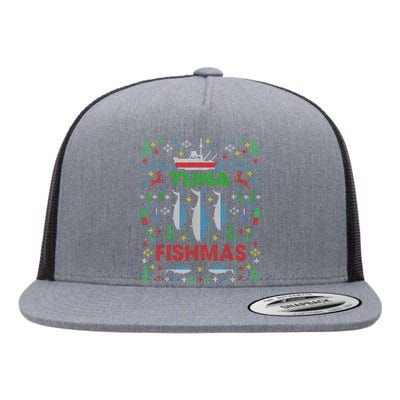 Funny Fish Tuna Fishmas Ugly Christmas Sweater Party Fisherman Flat Bill Trucker Hat