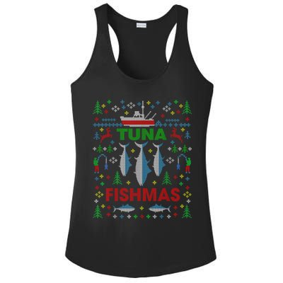 Funny Fish Tuna Fishmas Ugly Christmas Sweater Party Fisherman Ladies PosiCharge Competitor Racerback Tank