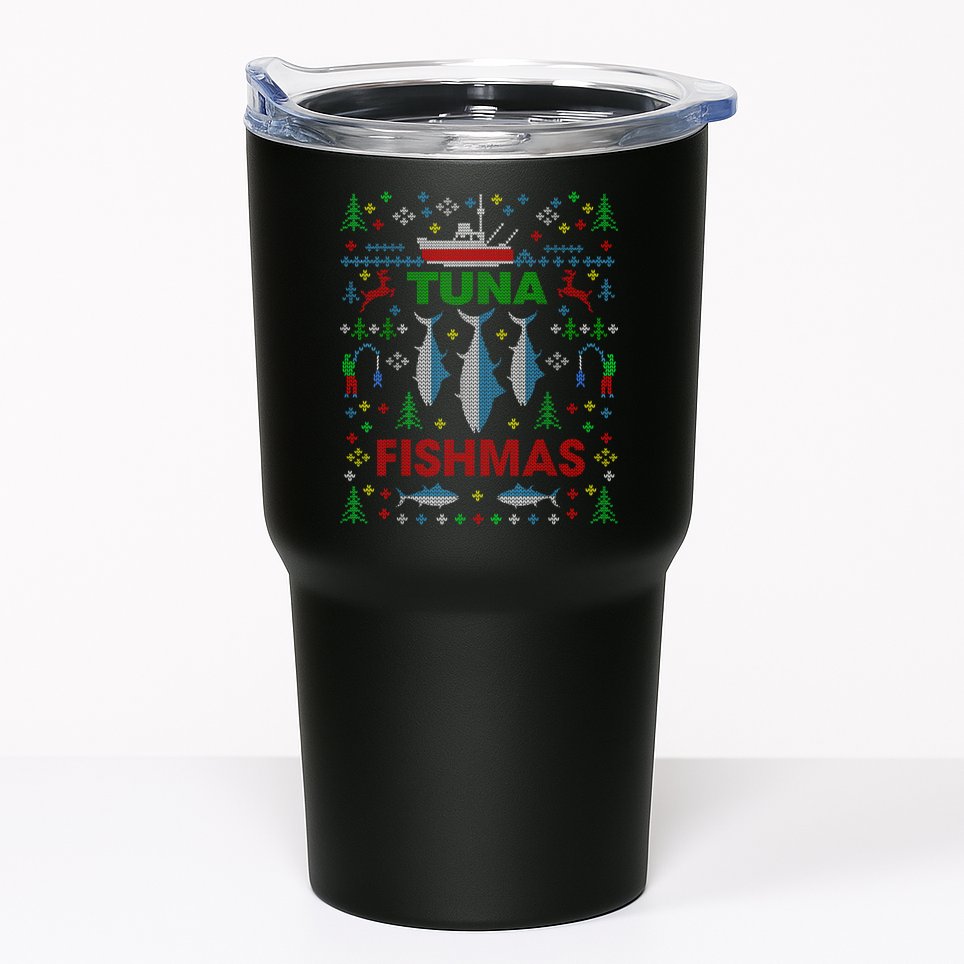 Funny Fish Tuna Fishmas Ugly Christmas Sweater Party Fisherman Tumbler