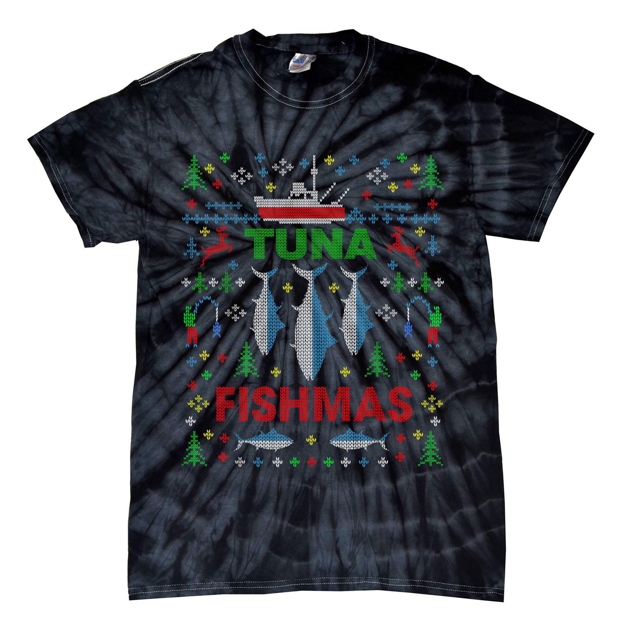 Funny Fish Tuna Fishmas Ugly Christmas Sweater Party Fisherman Tie-Dye T-Shirt