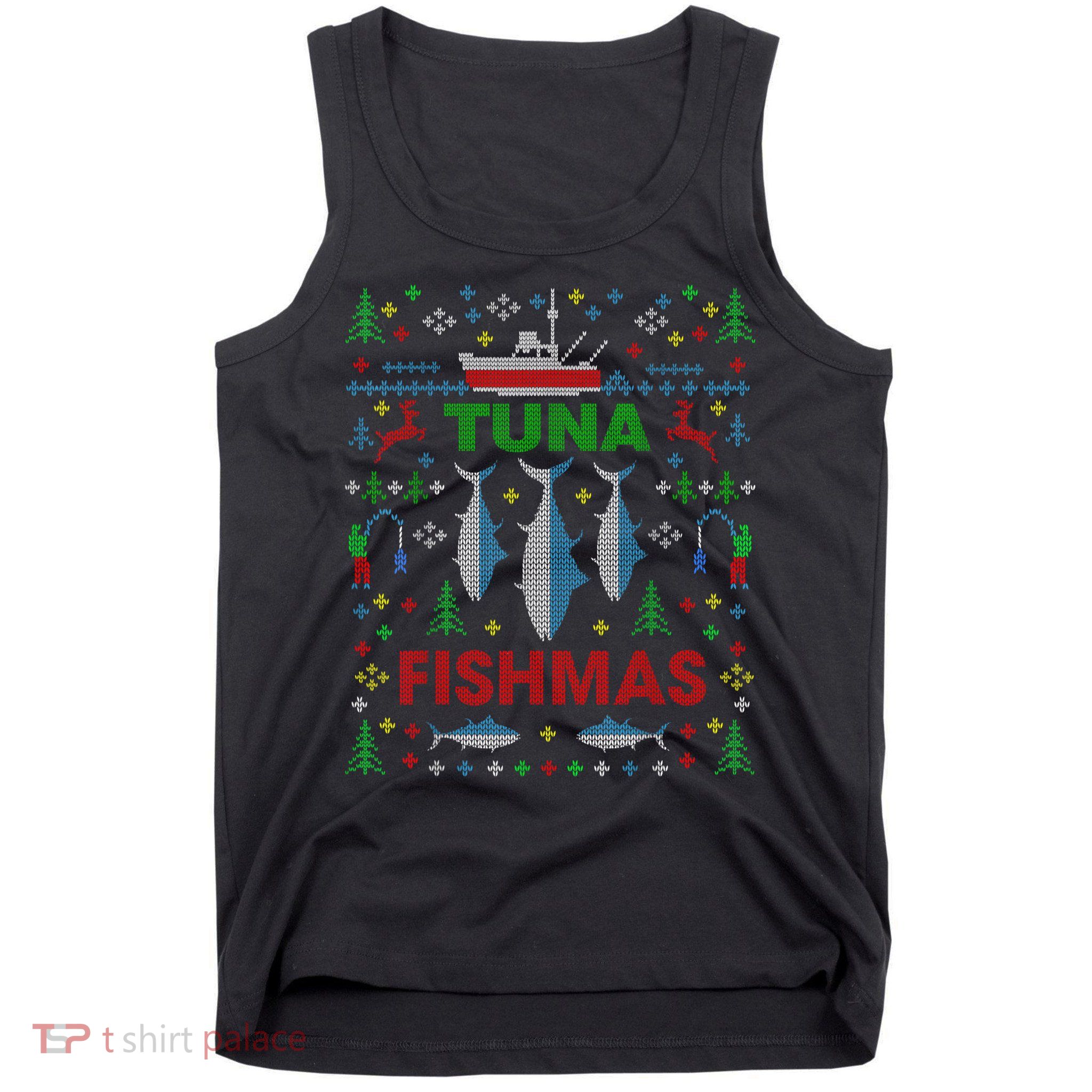 Funny Fish Tuna Fishmas Ugly Christmas Sweater Party Fisherman Tank Top