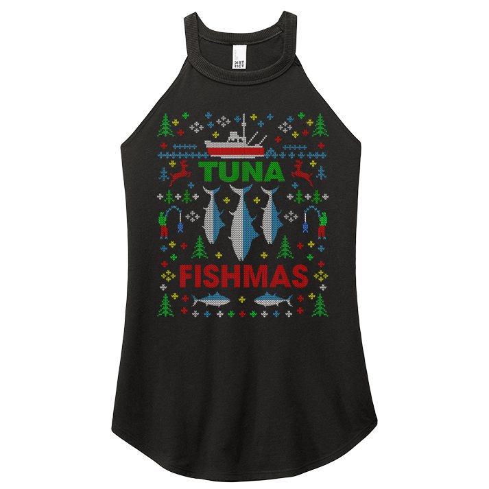 Funny Fish Tuna Fishmas Ugly Christmas Sweater Party Fisherman Women's Perfect Tri Rocker Tank
