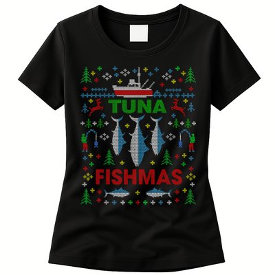 Funny Fish Tuna Fishmas Ugly Christmas Sweater Party Fisherman Womens T-Shirt