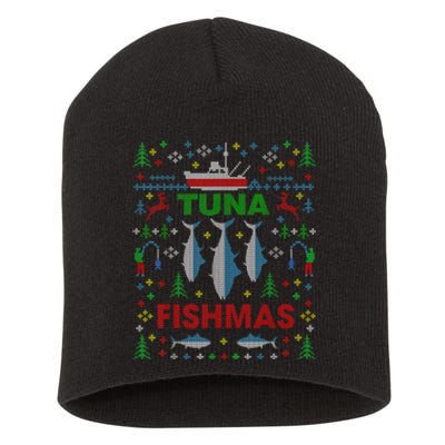 Funny Fish Tuna Fishmas Ugly Christmas Sweater Party Fisherman Short Acrylic Beanie