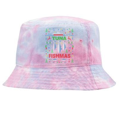 Funny Fish Tuna Fishmas Ugly Christmas Sweater Party Fisherman Tie-Dyed Bucket Hat