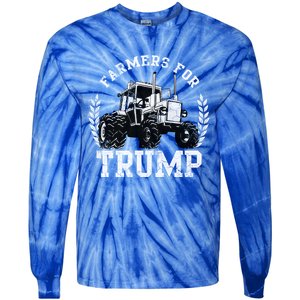 Farmers For Trump 2024 Election Farming Farmer Usa Funny Gift Tie-Dye Long Sleeve Shirt