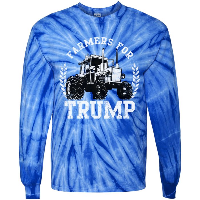 Farmers For Trump 2024 Election Farming Farmer Usa Funny Gift Tie-Dye Long Sleeve Shirt