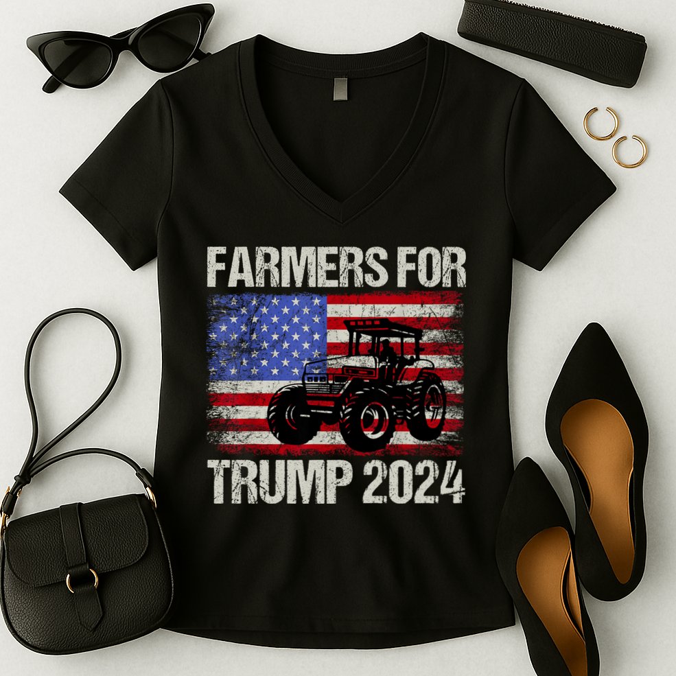 Farmers For Trump 2024 American Election Pro Trump Farmers Women's V-Neck T-Shirt