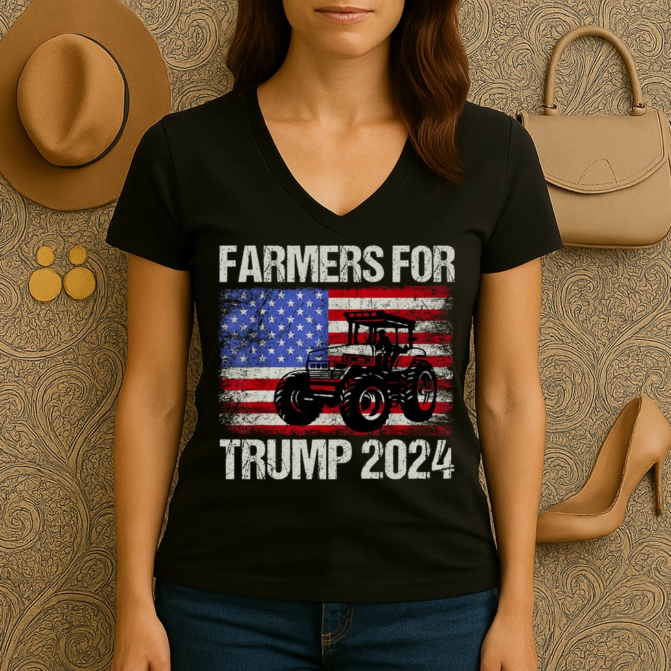 Farmers For Trump 2024 American Election Pro Trump Farmers Women's V-Neck T-Shirt