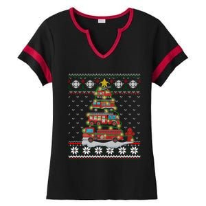 Firefighter Fire Truck Christmas Tree Xmas Gift Ugly Sweater Ladies Halftime Notch Neck Tee