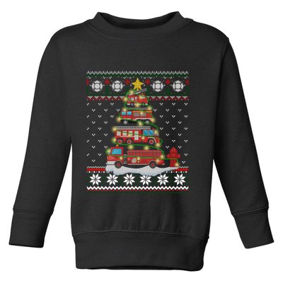 Firefighter Fire Truck Christmas Tree Xmas Gift Ugly Sweater Toddler Sweatshirt