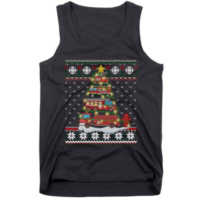 Firefighter Fire Truck Christmas Tree Xmas Gift Ugly Sweater Tank Top