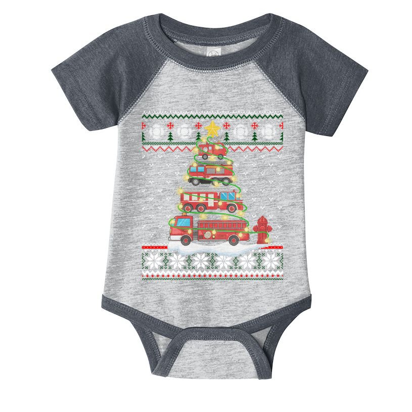 Firefighter Fire Truck Christmas Tree Xmas Gift Ugly Sweater Infant Baby Jersey Bodysuit