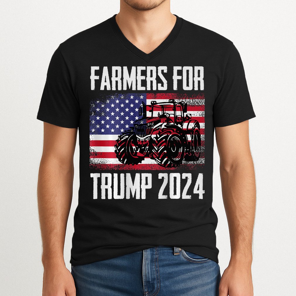 Farmers For Trump 2024 Proud Farm Truck Patriotic Election V-Neck T-Shirt