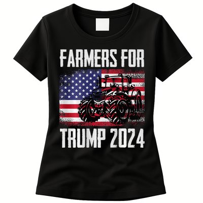 Farmers For Trump 2024 Proud Farm Truck Patriotic Election Womens T-Shirt