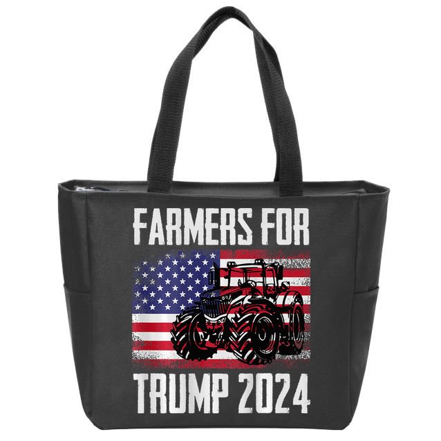 Farmers For Trump 2024 Proud Farm Truck Patriotic Election Zip Tote Bag
