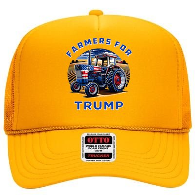 Farmers For Trump Maga 2024 High Crown Mesh Back Trucker Hat