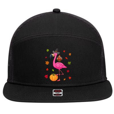Funny Flamingo Turkey Thanksgiving Pumpkin 7 Panel Mesh Trucker Snapback Hat