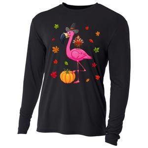 Funny Flamingo Turkey Thanksgiving Pumpkin Cooling Performance Long Sleeve Crew