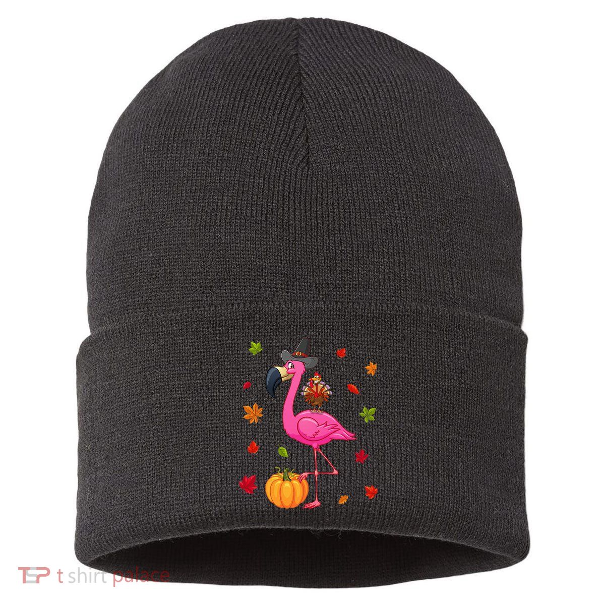 Funny Flamingo Turkey Thanksgiving Pumpkin Sustainable Knit Beanie