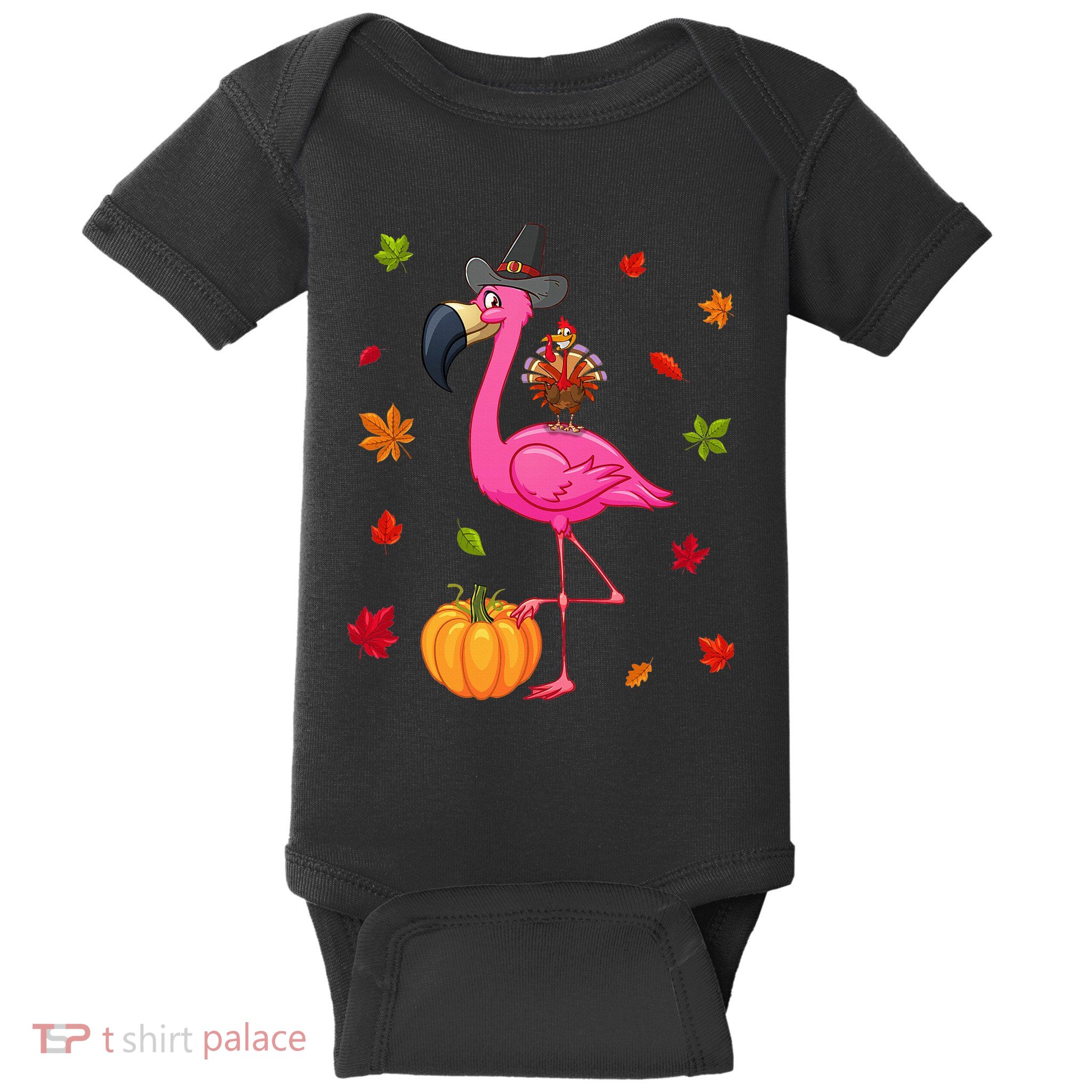 Funny Flamingo Turkey Thanksgiving Pumpkin Baby Bodysuit